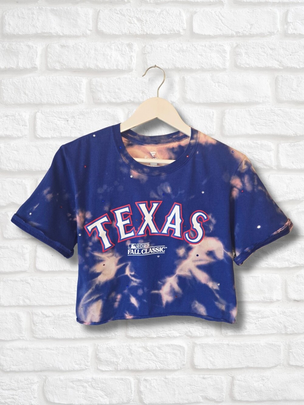 Texas Rangers Crop Top W/Rhinestones